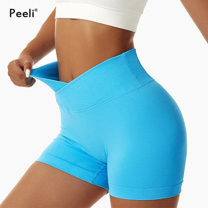 V Cross Waist Yoga Shorts Women Clothing Scrunch Butt Gym Shorts Booty Biker Shorts Push Up Seamless Shorts Workout Leggings