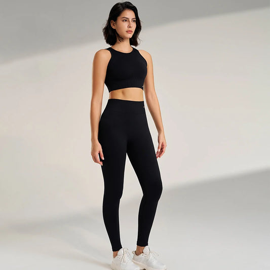 Yoga Clothing Set - Women's High Waisted Leggings and Seamless Top