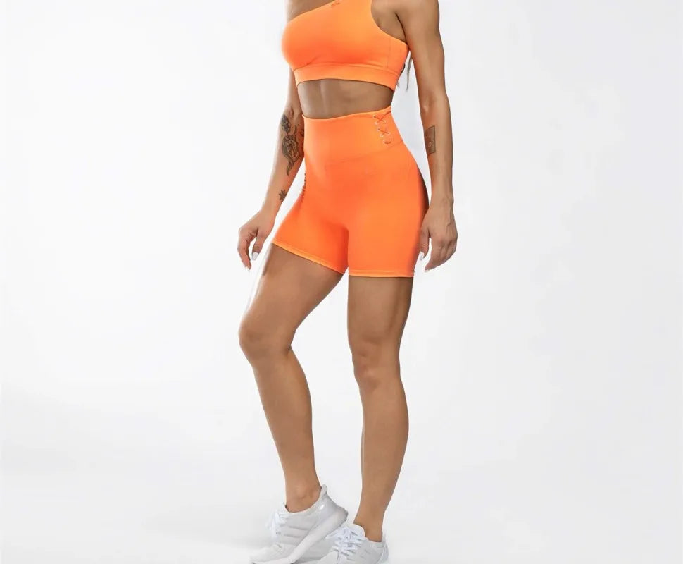 Women's Active Wear One Shoulder Top Sport Short Pants Set