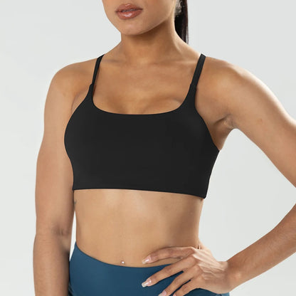 Women's Strappy Criss Cross Back Sports Bra - Low Impact, Removable Padded Yoga Cami Crop Top