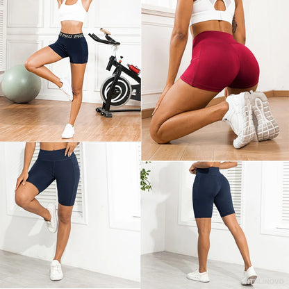 High-Waist Tummy Control Athletic Shorts for Women - Gym, Running, and Yoga Biker Shorts with Pockets