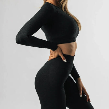 2-Piece Seamless Yoga Set for Women - Scrunch Butt Leggings & Amplify Crop Top