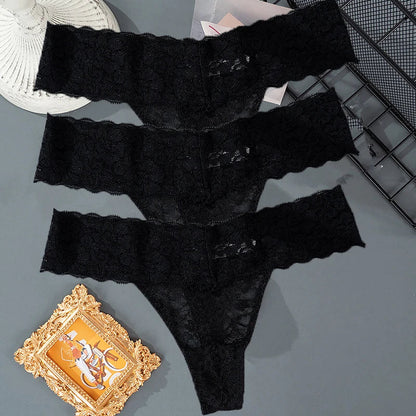 Women's Floral Lace Low-Rise Thongs – 3-Pack