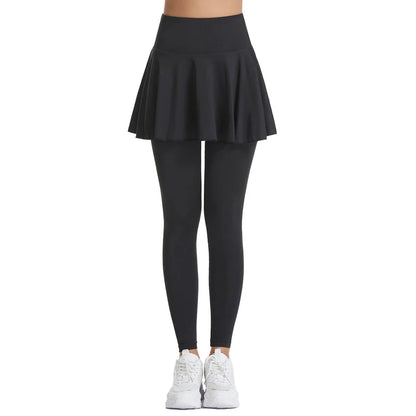 High-Waisted Tennis Skirted Leggings with Pocket - Women’s Active Skort