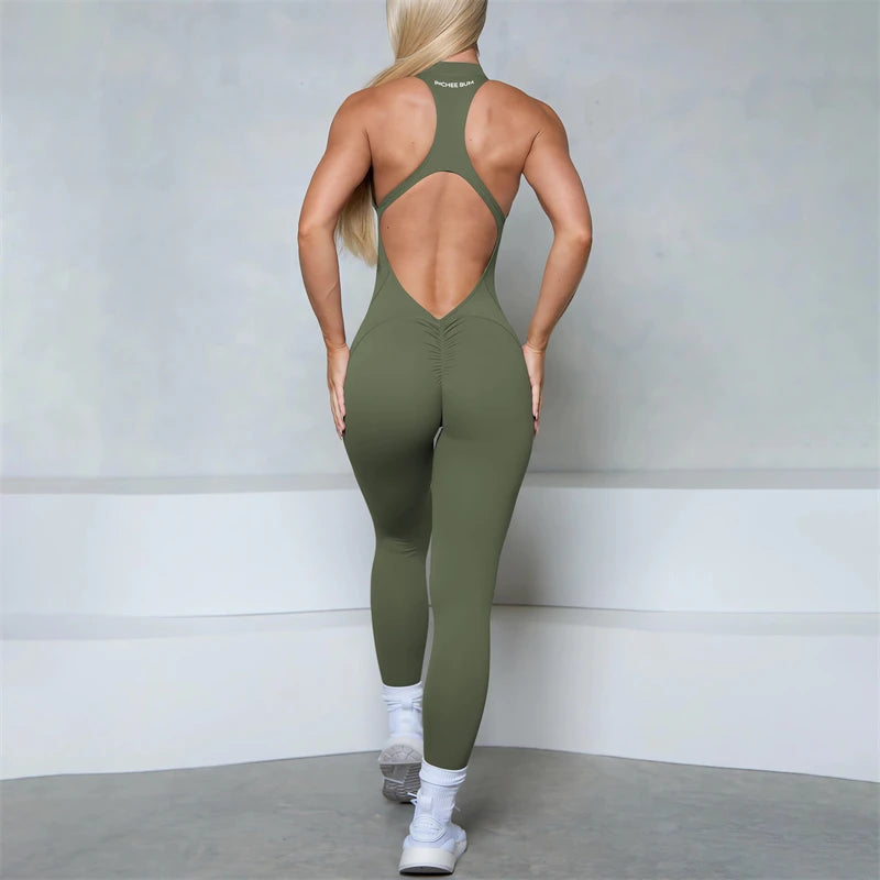 Women’s Sleeveless Zipper Scrunch Jumpsuit – Fitness, Yoga & Gym Wear