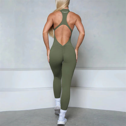 Women’s Sleeveless Zipper Scrunch Jumpsuit – Fitness, Yoga & Gym Wear