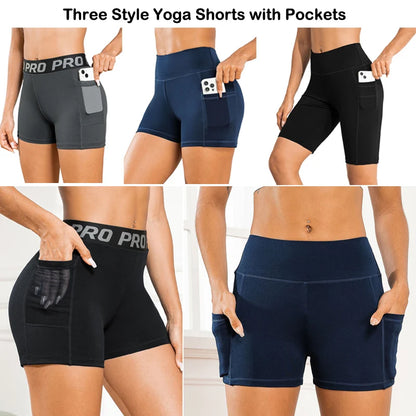 High-Waist Tummy Control Athletic Shorts for Women - Gym, Running, and Yoga Biker Shorts with Pockets