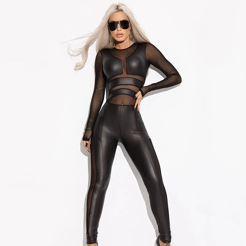 Gymdolphins Black Mesh Spliced See-through Jumpsuit