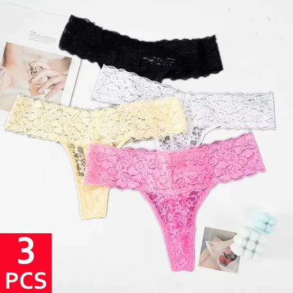 Women's Floral Lace Low-Rise Thongs – 3-Pack
