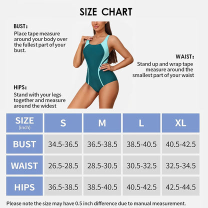 Attraco Women One-Piece Sports Swimsuit Patchwork Professional Athletic Training Racerback Swimwer High Elastic Bathing Suit