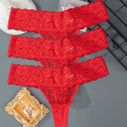 Women's Floral Lace Low-Rise Thongs – 3-Pack