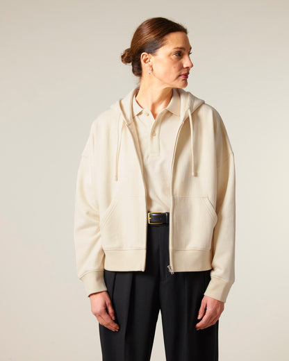Organic Dropped Shoulder Zipped Hoodie: Womens