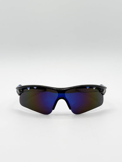Outdoor Sports Racer Sunglasses in Multi Blue with Hard Case
