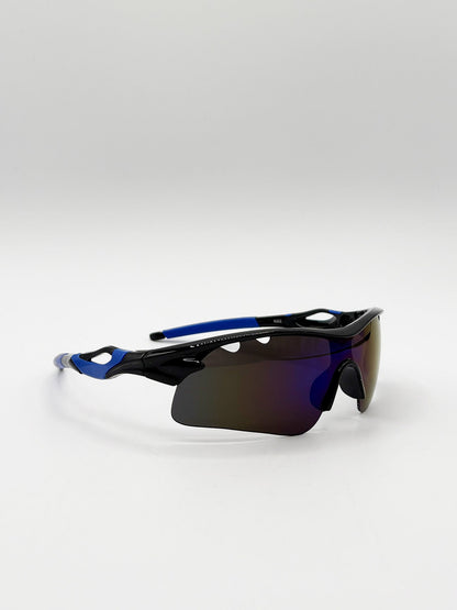 Outdoor Sports Racer Sunglasses in Multi Blue with Hard Case
