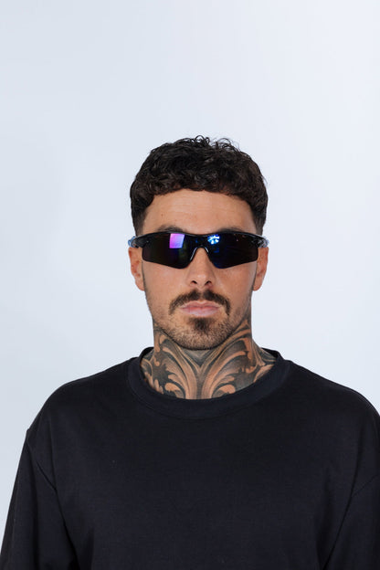 Outdoor Sports Racer Sunglasses in Multi Blue with Hard Case