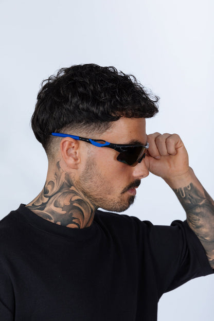 Outdoor Sports Racer Sunglasses in Multi Blue with Hard Case