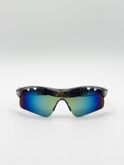 Outdoor Sports Racer Sunglasses in Multi Yellow with Hard Card