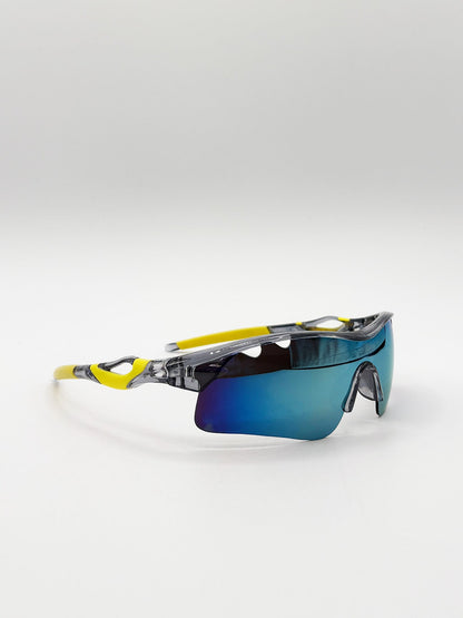 Outdoor Sports Racer Sunglasses in Multi Yellow with Hard Card