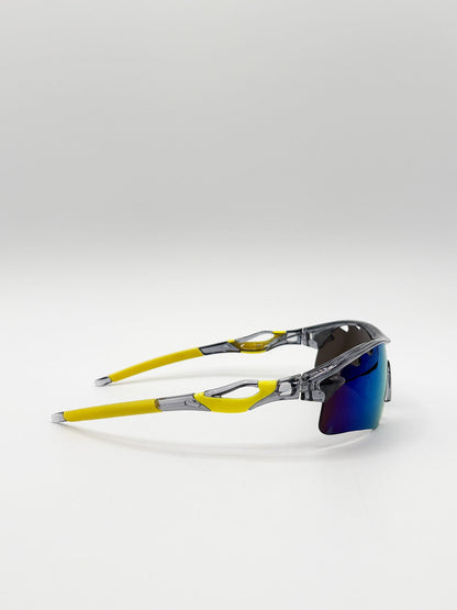 Outdoor Sports Racer Sunglasses in Multi Yellow with Hard Card