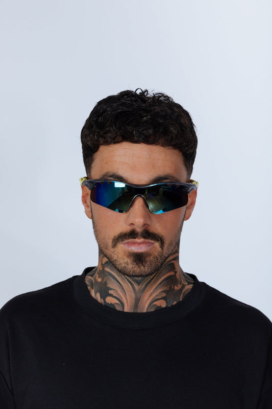 Outdoor Sports Racer Sunglasses in Multi Yellow with Hard Card