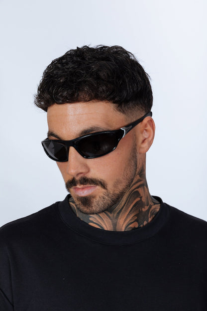 Outdoor Racer Sunglasses in Black Silver with Hard Case