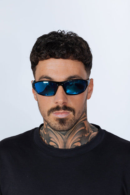 Outdoor Racer Sunglasses in Black Blue with Hard Case