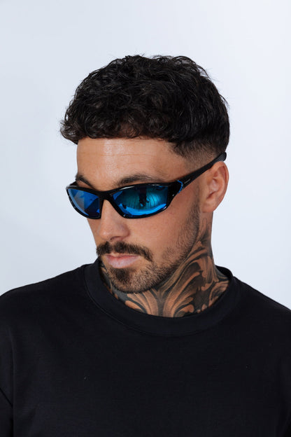 Outdoor Racer Sunglasses in Black Blue with Hard Case