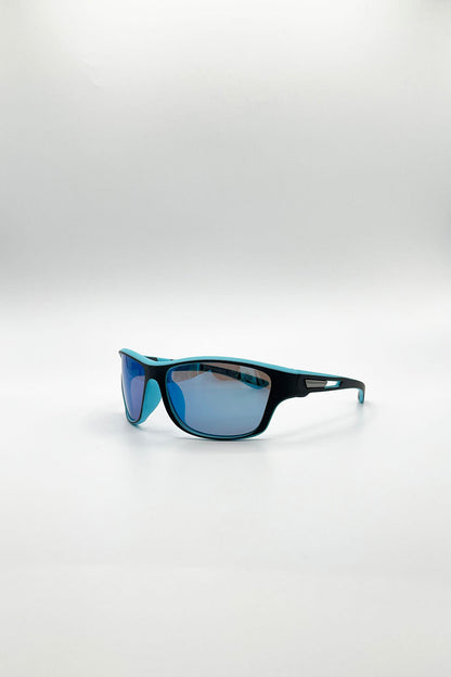 Basic Outdoor Sports Racer Sunglasses In Blue With Case