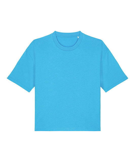 Boxy womens t-shirt in aqua blue, crew neck and short sleeves