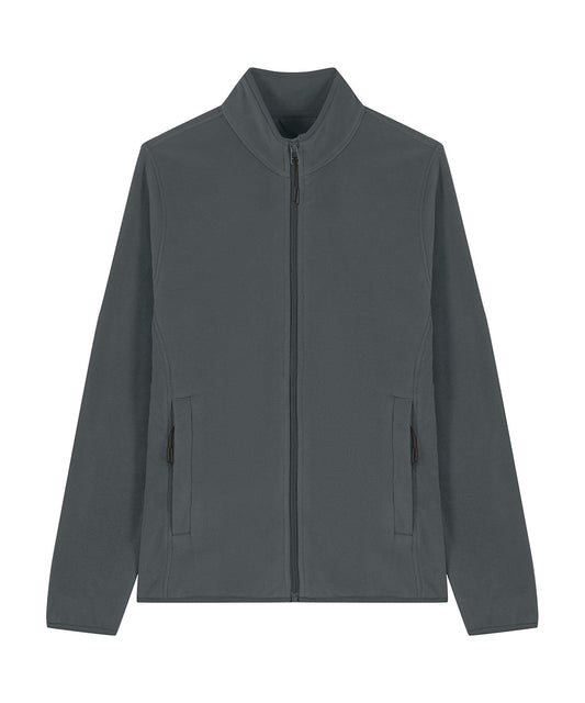 Women's recycled polyester fleece jacket, anthracite full-zip with stand collar and side pockets