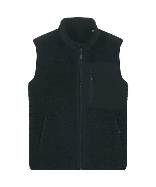Black sherpa fleece bodywarmer vest with full zip and stand collar