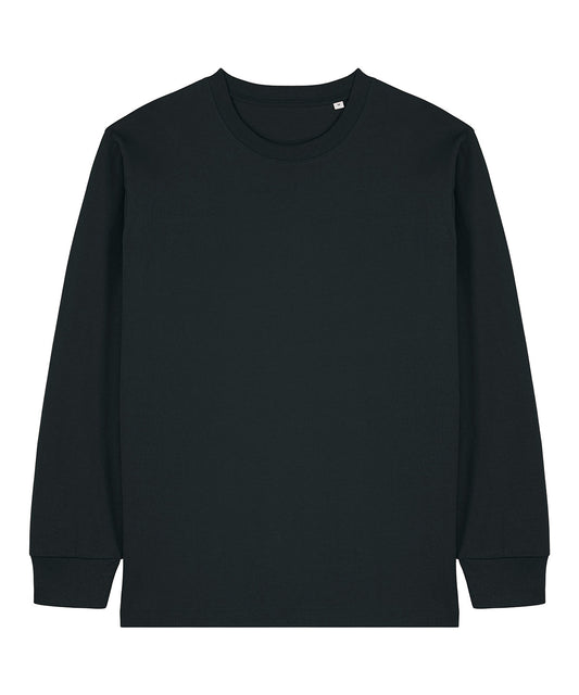 Black relaxed long-sleeve T-shirt with crew neck and cuffed sleeves