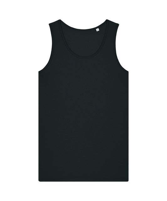 Men's organic tank top, black sleeveless crew neck