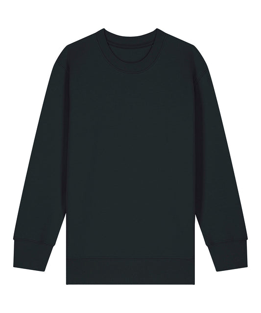 Kids black crew sweatshirt with long sleeves and ribbed crew neck