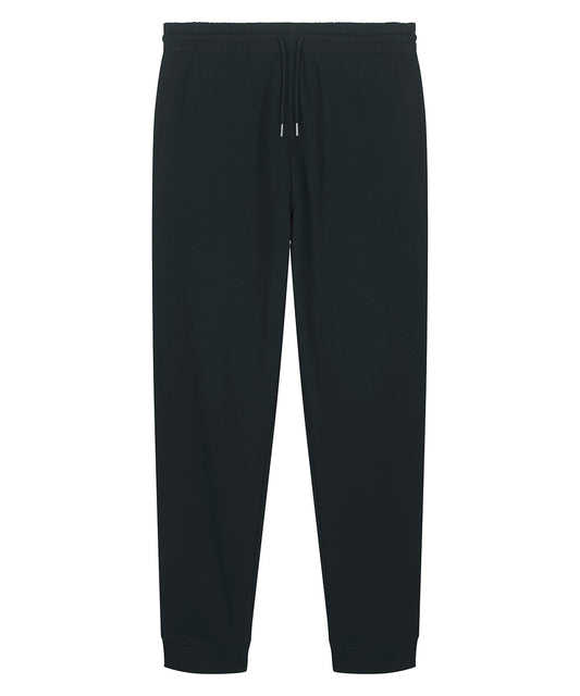 Black unisex organic cotton sweatpants with elastic waist and drawstring.