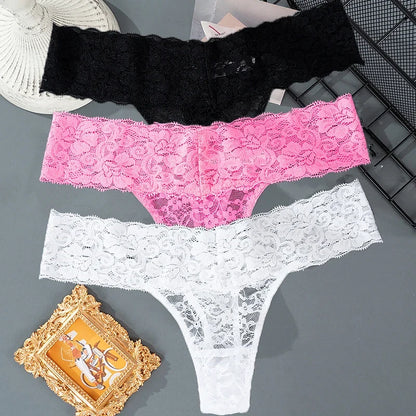Women's Floral Lace Low-Rise Thongs – 3-Pack
