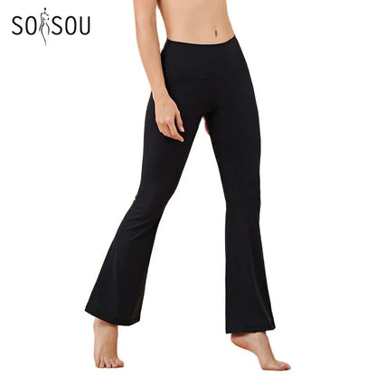 SOISOU Gym Women's Pants Yoga Leggings Bell-bottoms Tight Elastic Breathable Sports Pants Back Waist Pocket Womens Clothing