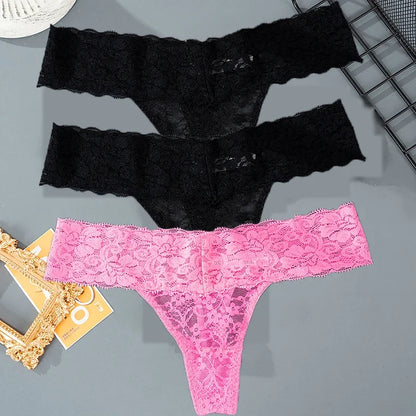 Women's Floral Lace Low-Rise Thongs – 3-Pack