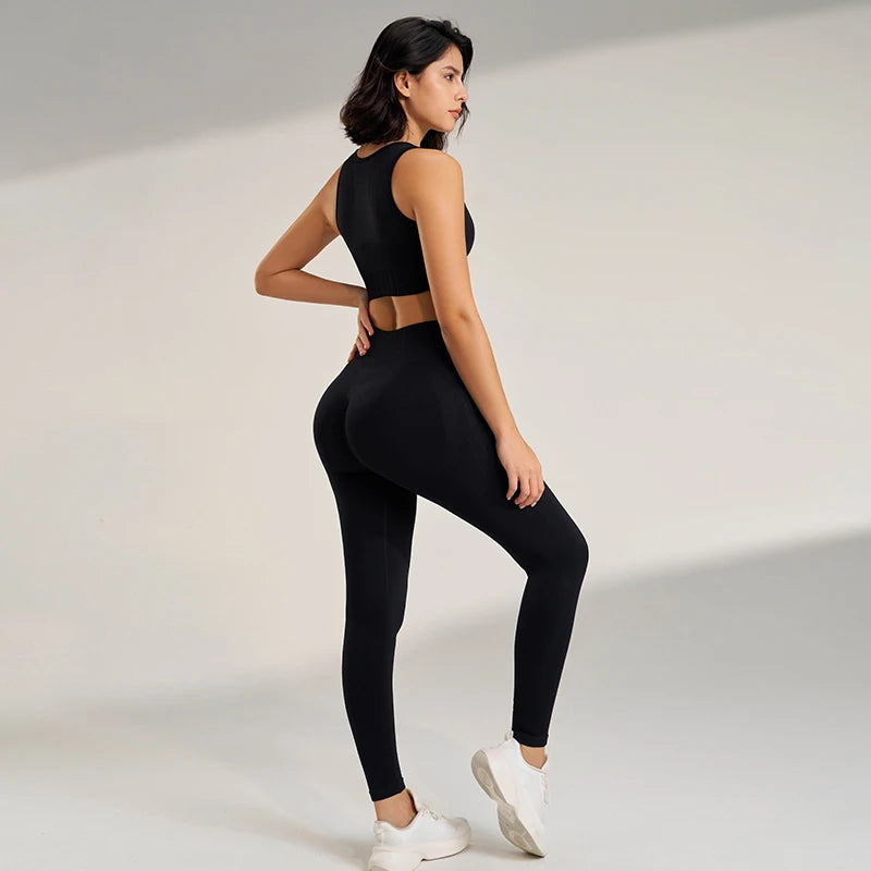 Yoga Clothing Set - Women's High Waisted Leggings and Seamless Top