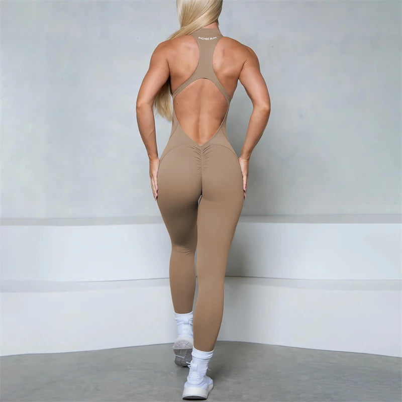 Women’s Sleeveless Zipper Scrunch Jumpsuit – Fitness, Yoga & Gym Wear