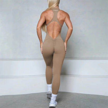 Women’s Sleeveless Zipper Scrunch Jumpsuit – Fitness, Yoga & Gym Wear