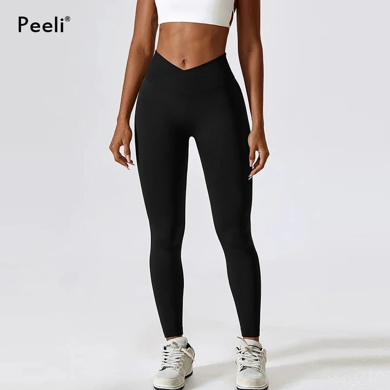 Peeli Scrunch Butt Gym Leggings Women Clothing  V Cross High Waist