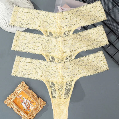 Women's Floral Lace Low-Rise Thongs – 3-Pack