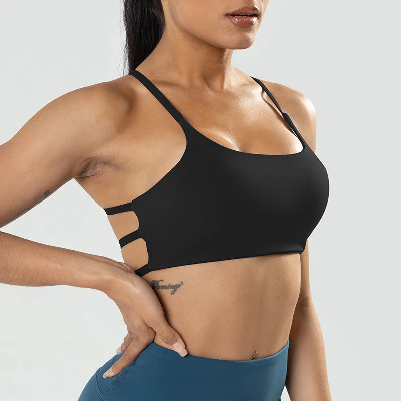 Women's Strappy Criss Cross Back Sports Bra - Low Impact, Removable Padded Yoga Cami Crop Top