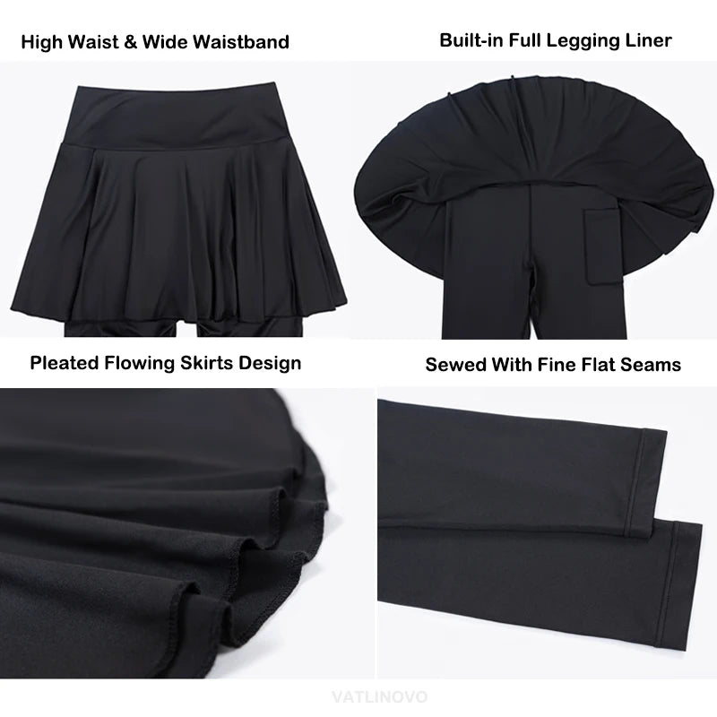 High-Waisted Tennis Skirted Leggings with Pocket - Women’s Active Skort