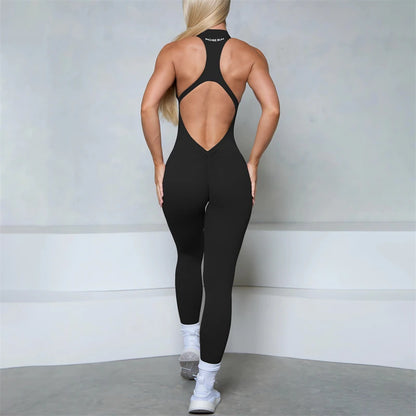 Women’s Sleeveless Zipper Scrunch Jumpsuit – Fitness, Yoga & Gym Wear