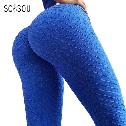 SOISOU Solid Color Mesh Leggings Women Tights Yoga Pants Elastic High Waist Sweatpants Seamless Sports Pants For Women 5 Colors