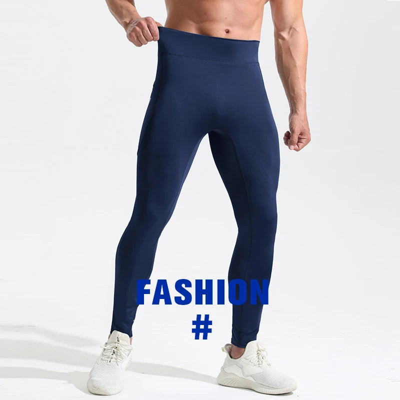 Men's Compression Leggings - High Waist Sports Tights with Pocket