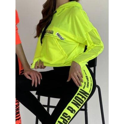 Gymdolphins Women Sweatshirt Set Loose Fit Hooded Top and Letter Printed Contrast Color High Waisted Pants Fashion Fitness Suit