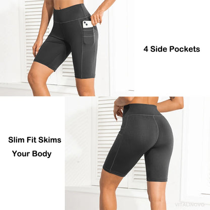 High-Waist Tummy Control Athletic Shorts for Women - Gym, Running, and Yoga Biker Shorts with Pockets